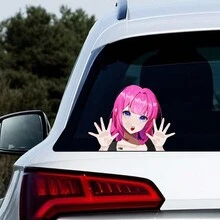 Pegatina de vinilo 3D de anime asomándose, decoración de coche para mujeres, pegatina autoadhesiva doble cara de chicas de anime y dibujos animados para coches, ventanas, parachoques, computadoras portátiles - Unitalla - Ver 6