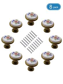 Weiße keramische Schranktürknauf mit Lotusblumen Muster, vintage Schubladen Griffe mit Schrauben, passend für Möbel mit 128mm & 160mm Lochabstand - Blumengriff aus weißer Keramik - Übersicht 24