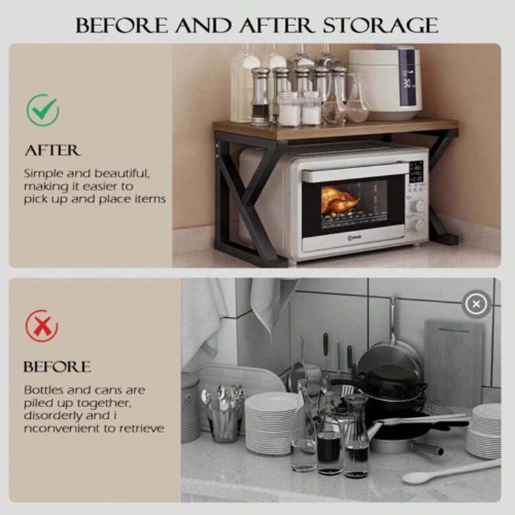 2-Tier Microwave Oven Rack, Kitchen Counter Organizer Shelf Stand, 3-Tier Pot Pan Grill Storage Racks, 55lbs Weight Capacity - 黑2級 - 查看 4