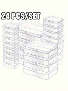 透明塑料收纳盒套装耐用且可堆叠，非常适合纽扣、珠宝、珠子等多功能收纳盒，混合尺寸，方便工艺项目管理 - 無色 - 查看 3