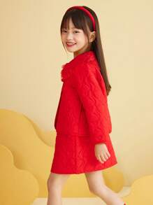mini bala 女童长袖套装宝宝新款中式翻领套装 - 中國紅 - 查看 3