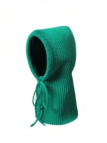 1pc Women's New Solid Color Balaclava Hat Scarf Neck Warmer All-In-One Knitted Beanie Cap, Autumn/Winter Christmas