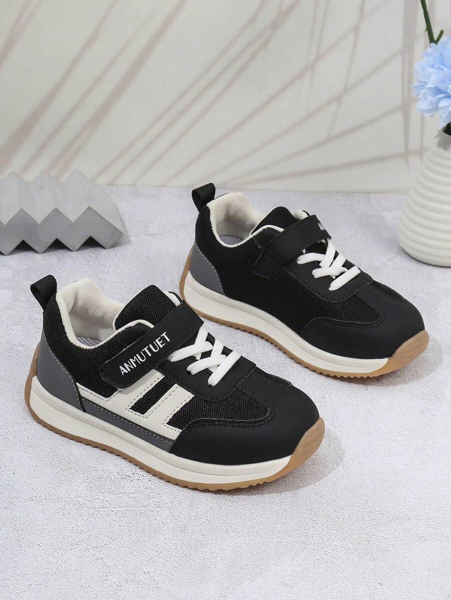 2024 年春秋季新款时尚软底网眼透气运动鞋，适合儿童、男孩和女孩 - 黑色 - 查看 1