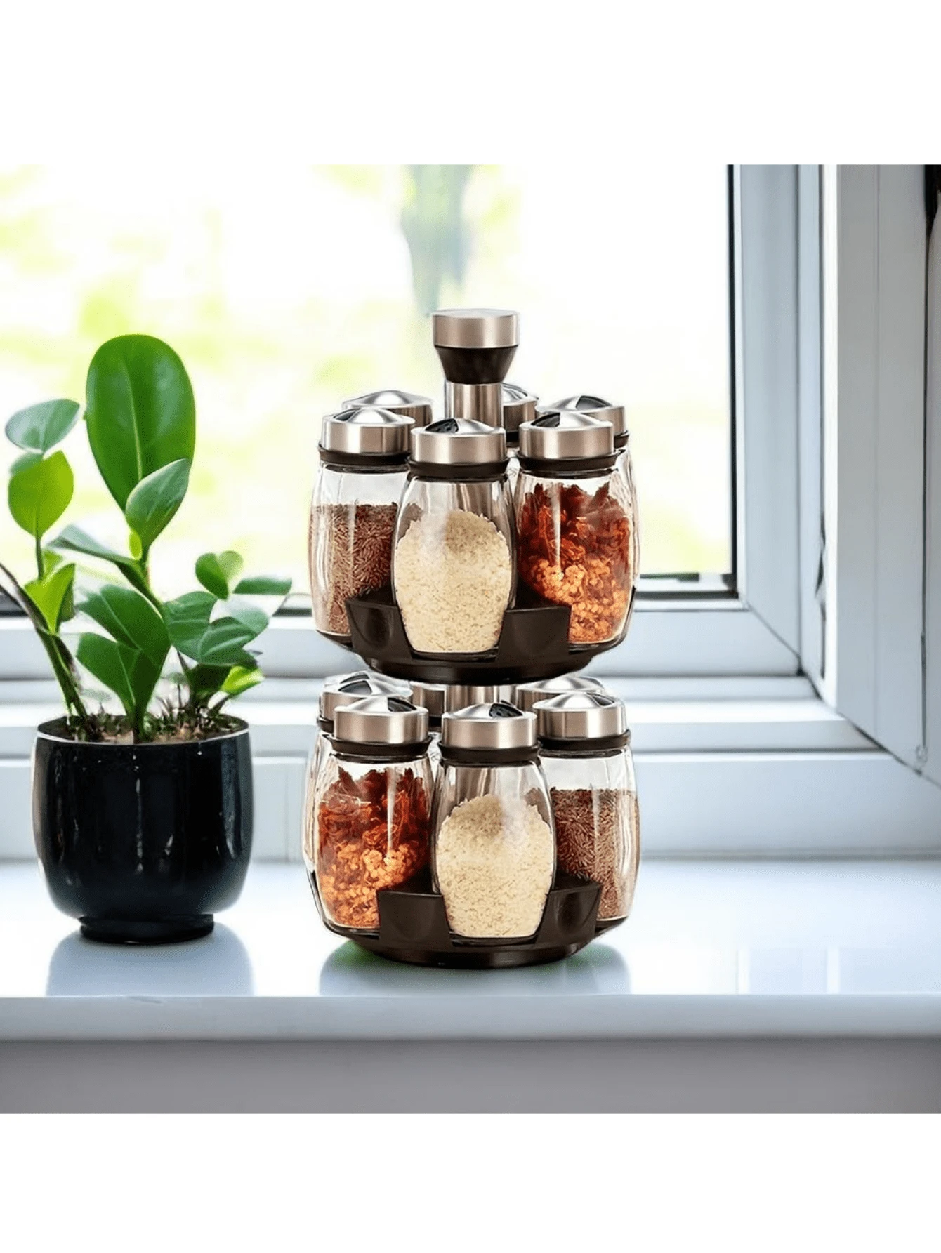 单层/双层厨房调味瓶套装学校用品，圣诞礼物 - 透明 - 查看 1