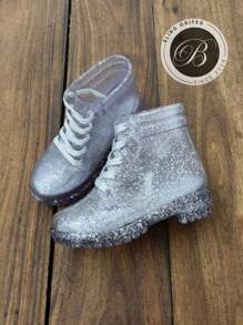 Children's Galoshe Boot For Girls With Glitter, Great For Winter And Rain, Comfortable Silicone Plastic - 無色 - 查看 4