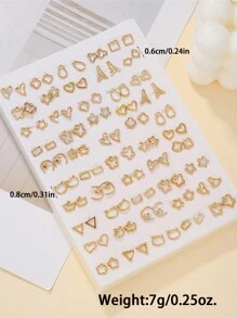 50 Pairs Assorted Rhinestone Star, Music Note, Bow Plastic Earrings Set For Girls, Random Color & Style, No Box, Suitable For Birthday Party - Multicolor - View 2