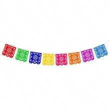 1pc Seven Color Hollow Flag Banner, Family Party Hanging, Ceiling Window Decoration Pull Flag, Pinata Theme Rave Party Pull Flower - Multicolor - View 9