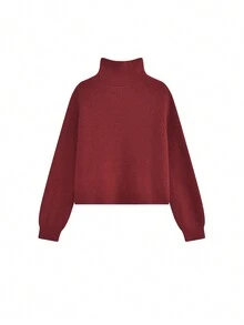 纯色前拉链长袖简约针织夹克，秋季时尚百搭款式，长袖上衣 - 紅色 - 查看 4