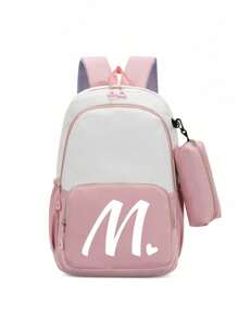 2 buc/Set Rucsac drăguț pentru studenți, rucsac simplu cu fermoar de capacitate mare, rucsac și geantă de papetărie, cu litere albe în formă de inimă A-Z, rucsac înapoi la școală, geantă de umăr de mare capacitate, echipat cu geantă de papetărie de aceeași culoare, rucsac pentru computer la modă și casual asortat pentru campus , Rucsac de damă, Rucsac de călătorie, Vacanță de călătorie, Sport în aer liber, Școală de fete, Studentă de fete, Cadou pentru fiica iubită, Cadou pentru întoarcerea la școală, Potrivit pentru uz școlar