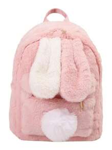 Sac à dos personnalisable avec design d'oreilles de lapin et nom brodé, sac à bandoulière en peluche mignon, sac à dos adolescent grande capacité, idées de cadeaux d'hiver pour la rentrée scolaire, garçon fille, Saint-Valentin