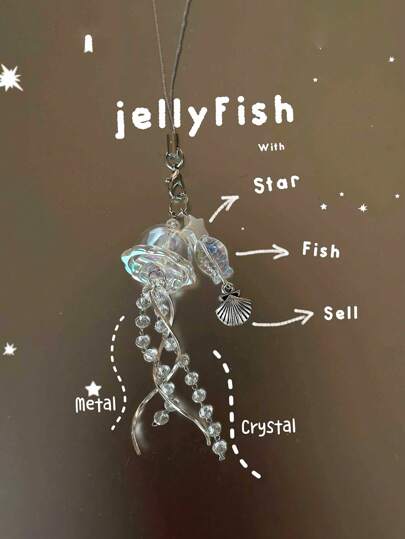 1pc Magical Jellyfish Transparent Metal Curved Romantic Phone Chain, Keychain, Suitable For Earphone Cases, Bags, Phones, Keys Gift Souvenir Car Accessories Bag Charm School Cute Goth Y2k