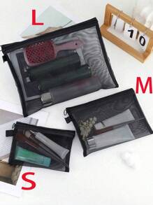 1pc Large Capacity Mesh Cosmetic Bag, Portable Breathable Toiletry Bag, Travel Makeup Bag, Cosmetic Organizer Bag, Daily Necessities Organizer, Makeup Bag, Skincare Bag, Toiletry Bag, Travel Essential, Cruise Essential, Dorm Essential, Bridesmaid Gift, Mother's Gift, Birthday Gift, Gift For Friends And Teachers, Home Decor - Black - View 8