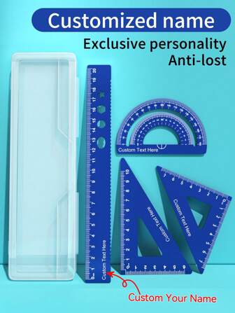 4 Stück Personalisierter Aluminium-Legierung Dreieck Lineal, Wellenlinie Lineal, Winkelmesser, 15cm/20cm Metall Lineal Set, mit eingraviertem Namen, ideal als Geschenk für Studenten, Messwerkzeuge zum Zeichnen, Malen, für Schule und Zuhause - Tolles Geschenk zum Schulanfang, Schulsaison, Schulmaterial, Geschenk für Büro, Schule, Klassenzimmer, Lehrergaben, Universität, Kollegen, Studentenwohnheim, Lehrer, Jungen und Mädchen, Teenager, Schüler der Sekundarstufe I und II, Studenten, Erstis, Zweitsemester, Unterstufenschüler, Multifunktional, Dekorativ, Wiederverwendbar, Modern, Farbig, Süß, Vintage, Cartoon, Kawaii, Personalisiert, Einzigartig, Angepasst, Arbeiter, Kunden, Studenten, für Geschäft/Arbeit/Büro, für Schule