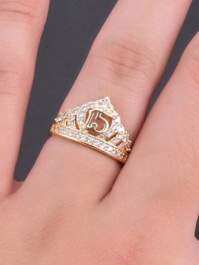 1 pieza Anillo de flor chapado en oro de 14k hermoso para los 15 años, anillos de corona para regalos de 15 años, rito mexicano de mayoría de edad