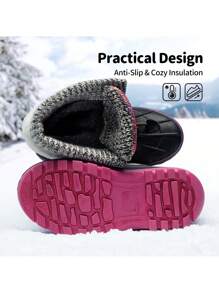 Kids Winter Snow Boots | Waterproof Insulated Mid Calf Ski Boots With Cozy Knit Collar For Boys & Girls - 玫紅色 - 查看 6