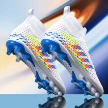 New Autumn/Winter Adult Grass Field Football/Soccer Shoes, High-Top, Professional Sports, Male/Female, Students, AG Long Studs, TF Cleats - White - View 2