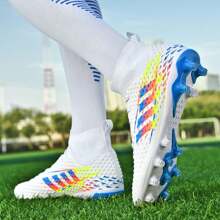 New Autumn/Winter Adult Grass Field Football/Soccer Shoes, High-Top, Professional Sports, Male/Female, Students, AG Long Studs, TF Cleats - White - View 6