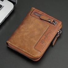 CarrKen 1pc Men's Premium Splicing Color Block Zipper Short Wallet Young Fashion Bifold Multi-Functional Card Holder Gift For Men Wallet Small - Black - View 9