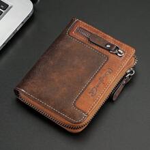 CarrKen 1pc Men's Premium Splicing Color Block Zipper Short Wallet Young Fashion Bifold Multi-Functional Card Holder Gift For Men Wallet Small - Black - View 8