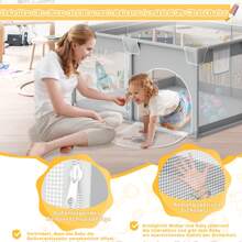 VA-Cerulean Baby Playpen Foldable Children's Playpen 127x127x68cm / 150x180x68cm / 180x200x68cm Baby Playpen With Ocean Balls, Training Bracelet, Breathable Net & Handbag - Gray Spaceman - Grey Space Traveler - 150x180x68cm - View 6