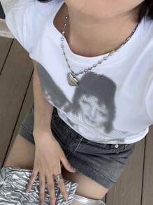 1 Piece Sweet Goth Harajuku Aesthetic Forever Heart Pendant Necklace For Women Girls Y2k Vintage Punk Jewelry Accessories Valentines,Mom,Mother,Mother's Day,Gift