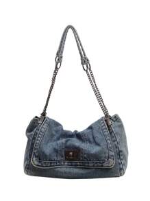 New Fashion Versatile Shoulder Bag, Crossbody Bag, Shopping Tote, Work Bag, College Student Backpack, Casual Handbag, Simple Japanese Style Shoulder Bag, Large Capacity Shoulder Bag - Blue - View 9