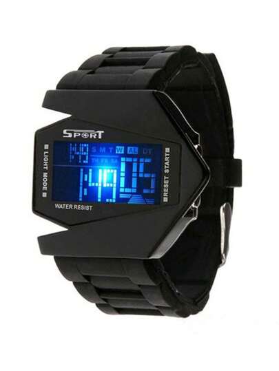 قطعة واحدة سوار LED بشكل طائرة قتالية متعددة الوظائف مخصص للرجال 7 ألوان [يتم إرسال قرص أسود وأبيض عشوائي]