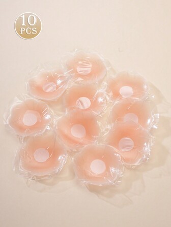 10 piezas Cubre pezones de silicona líquida reutilizables e invisibles con diseño floral, pétalos de pecho impermeables