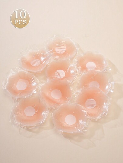 10pcs Floral Liquid Silicone Reusable Invisible Nipple Covers, Waterproof Breast Petals