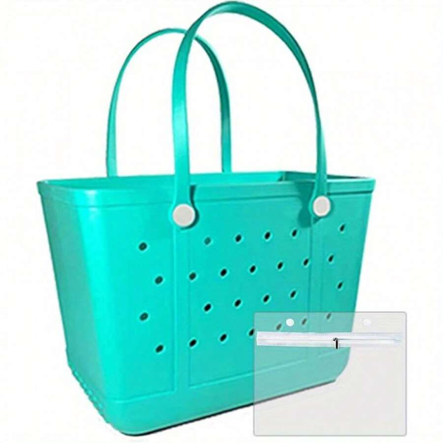 X Large Beach Bag, Oversized Rubber Beach Bag, Washable Open Tote Bag Durable Tote Travel Bags - 綠色 - 查看 1