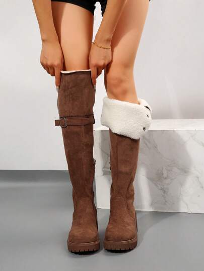 Women's Fashion Thick Sole Over-The-Knee Riding Boots, Chunky Heel, New For Autumn/Winterfuzzy Boots