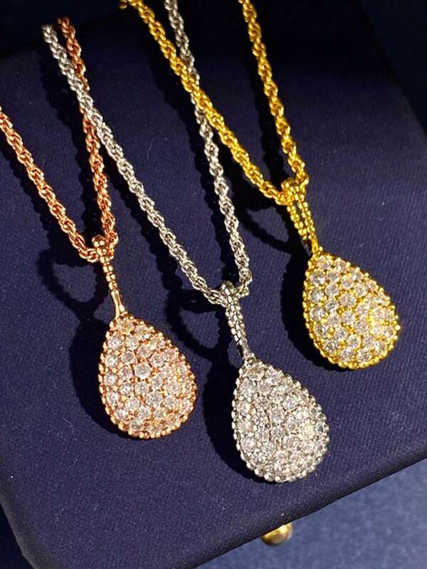 Um Colar Feminino Elegante com Pingente de Gota de Água Estilo Clássico, Cheio de Pedras de Cristal, Combinável, Elegante e Gracioso, Corrente de Clavícula para Festas e Festivais, Presente Atacadista