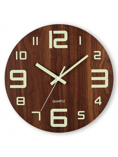 1pc Wooden Wand Clock, Round Silent Quartz Movement, Moderne Day/Night Luminous Home Living Room Bedroom Kitchen Office, Optional Klok Faces Butterfly/Simplicity/Retro Requires AA Battery (Not Included) view 10