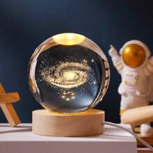 1pc USB Powered 3D Illuminated Glass Crystal Ball LED Night Light With Wooden Base, Home & Room Decor Night Lamp, Solar System, Moon, Galaxy, Saturn Pattern 3D Night Light, Indoor Desk Lamp, Back To School Or Birthday Gift For Friends And Classmates, Nursery Decor Light, Baby Shower Party Home Decor Gift - trong suốt - Xem 18