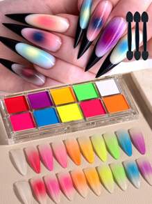 10 Colors Gradient Powder Solid Magic Mirror Glitter Y2K Nail Art Pat Powder Set Chrome Pigment Professional Salon Rubbing Ombre Dust,Neon Color Solid Gradient Powder Rainbow High Saturation Blush Effect Chrome Nail Powder DIY Rubbing Ombre Manicure Dust Matching Eyeshadow Brush