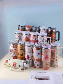[Halloween] 1 cốc du lịch chân không cách nhiệt bằng thép không gỉ 1200ML, dung tích lớn 40oz, họa tiết in 5D, kèm 1 ống hút, 1 cọ vệ sinh, đế lót ly bằng silicon, thích hợp làm quà tặng tiệc Halloween, có thể mua riêng phụ kiện - Nhiều màu - Xem 12
