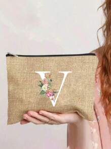 1 túi đựng mỹ phẩm in chữ cái A-Z, quà tặng cho bé gái, túi đựng đồ in họa tiết chữ cái tối giản phong cách retro dễ thương, túi trang điểm, túi đựng đồ nhỏ, túi đựng đồ vệ sinh cá nhân, ví cầm tay, túi đựng đồ gấp gọn nhẹ, túi mua sắm tối giản, ví cầm tay quà tặng giáo viên, túi đựng đồ cho y tá/bác sĩ/giáo viên, thích hợp để đựng đồ trang điểm cá nhân khi đi du lịch, túi đựng mỹ phẩm, túi đựng đồ trang điểm. - Màu Khaki - Xem 30