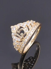 1 pieza Anillo de flor chapado en oro de 14k hermoso para los 15 años, anillos de corona para regalos de 15 años, rito mexicano de mayoría de edad - Amarillo Oro - Ver 8