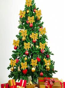 两件套闪亮蝴蝶结装饰品，包括蝴蝶结花环、蝴蝶结树和领结，是家居装饰、圣诞节装饰、房间装饰、冬季圣诞节装饰、家居圣诞礼物和圣诞装饰品的理想之选。 - 彩色 - 查看 5