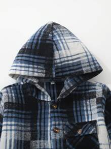 Boys' Hooded Plaid Pocket Jacket - Navy Blue - View 3
