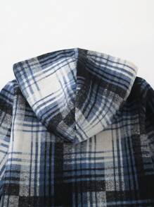 Boys' Hooded Plaid Pocket Jacket - Navy Blue - View 6