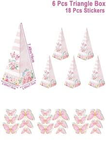 6pcs Pink Butterfly Style Triangle Gift Box, Pink Butterfly Theme Birthday Wedding Party Gift Packaging Supplies Gift Box,