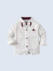 BOARNSEORL 2 件套年轻男孩绅士装 - 长袖衬衫配领结和吊带裤，时尚有型，适合圣诞派对、新年联欢会、婚礼、迎婴派对 - 紅色 - 查看 6