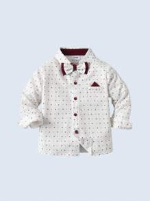 BOARNSEORL 2 件套年轻男孩绅士装 - 长袖衬衫配领结和吊带裤，时尚有型，适合圣诞派对、新年联欢会、婚礼、迎婴派对 - 紅色 - 查看 7