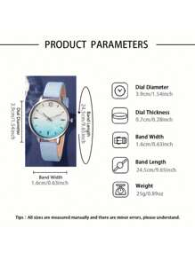 6pcs/Set, Women's Watch, Fashionable Women's Minimalist Watch, Blue Rhinestone Quartz Watch, Leather Strap, Women's Bracelet Watch Set Gift, Necklace, Ring, Earring, Bracelet, Suitable For Daily Wear, Gift