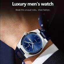 POEDAGAR 男士奢华手表军用皮革男士腕表石英钟防水夜光日期星期男式手表+包装盒 - 白色 - 查看 7