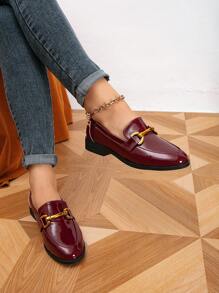 Mocasines planos con hebilla de metal de punta redonda para mujer, zapatos casuales de piel sintética con cierre de deslizamiento, otoño 2025 - Burdeos - Ver 4