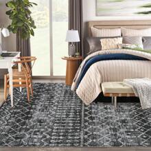 Teppich im Boho-Stil, schmutzabweisender, leicht zu reinigender Innen- und Außenteppich für Wohnzimmer, Schlafzimmer, Wintergarten, Salon, fusselfreier Teppich mit niedrigem Flor - Schwarz - Übersicht 2