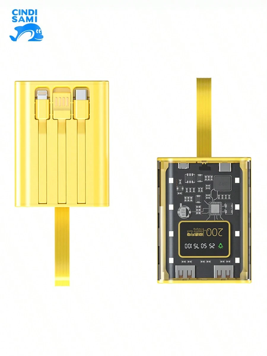 Mini banco de energía de 10000 mAh, estilo punk, transparente, mecha, carga rápida, banco de energía móvil de gran capacidad - Amarillo - Ver 1