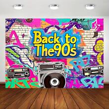 Fondo con temática de graffiti hip hop de los 90: Radiocasete retro y pared de ladrillo, telón de fondo para fotografía y decoración - Decoración temática de los 90, Navidad - Multicolor - Ver 1